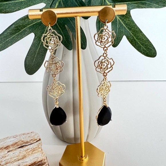 Elegant Floral Statement Earrings- Art Nouveau Rose Wedding Earrings - Picture 6 of 10